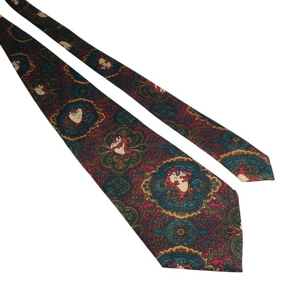 Vintage Looney Tunes Mania Taz Designer Necktie Floral Cartoon Collectable - Picture 1 of 5